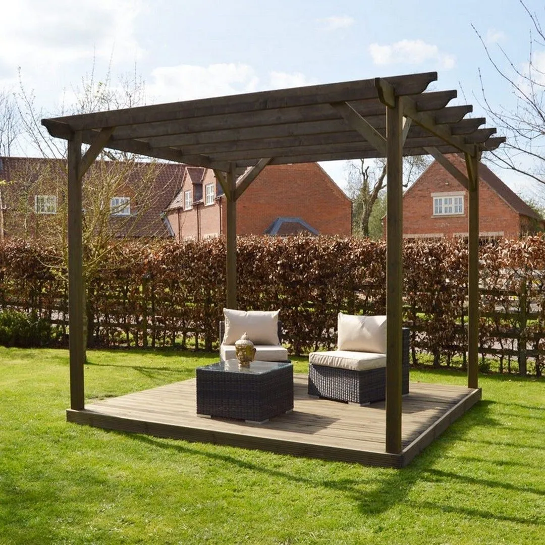 Rutland County Garden Furniture Ltd Garden Pergola & Decking Kit, Wood, L420 x W420 cm, Light Green in Brown