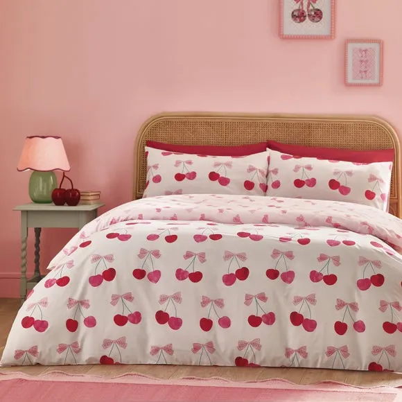 Catherine Lansfield Cherries and Bows Polycotton Duvet Cover & Pillowcase Set 1