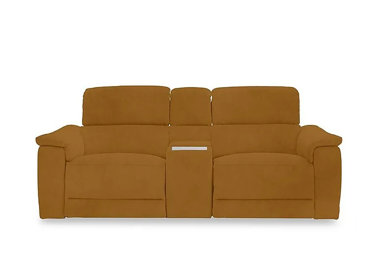 Genius Fabric 2 Seater Power Recliner Media Sofa with Power Headrest, Power Lumbar and Heated Seats - Opulence Saffron
