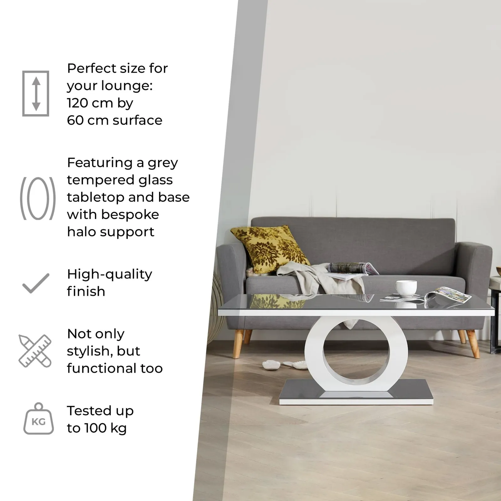 FurnitureboxUK Giovani Rectangular White High Gloss Coffee Table with Glass Top & Unique Halo Structural Plinth Base Design in Black 6