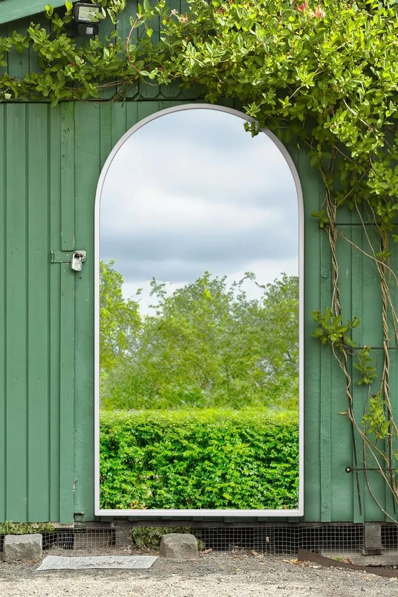 MirrorOutlet White Framed Arched Garden Wall Mirror 71" X 35" (180CM X 90CM)