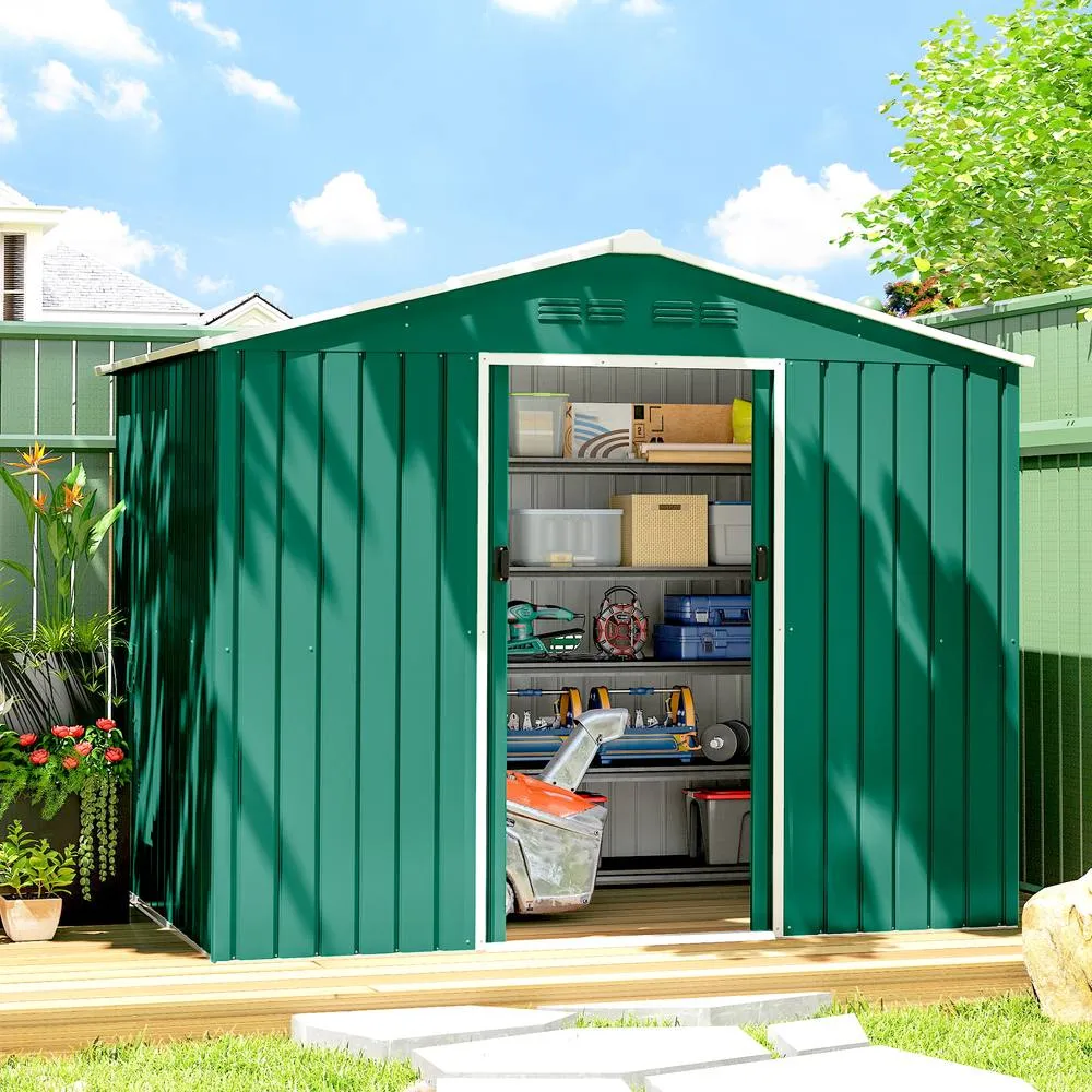 OUTSUNNY 8 x 6ft Garden Storage Shed with Double Door Green