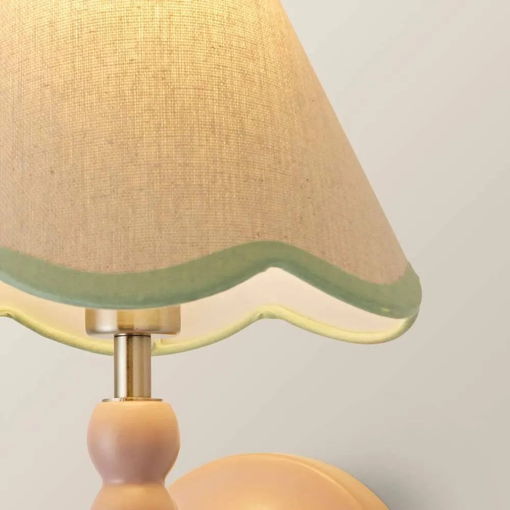 ValueLights Bobbins Pair Pink Bobble Wall Lights & Linen Pastel Trim Lamp Shades in Pale Green 5