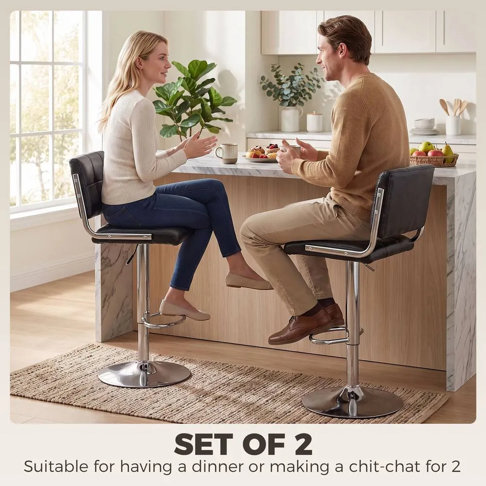 HOMCOM Adjustable Bar Stools Set of 2 with Backrest in Black 4