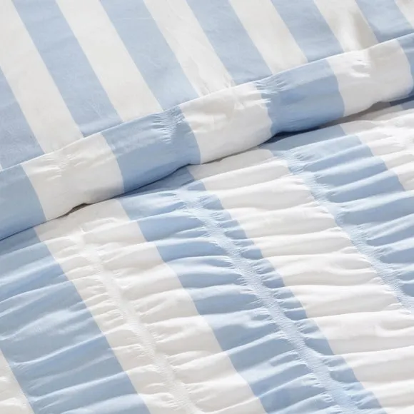 Catherine Lansfield Seersucker Frill Stripe Polycotton Duvet Cover & Pillowcase Set 2
