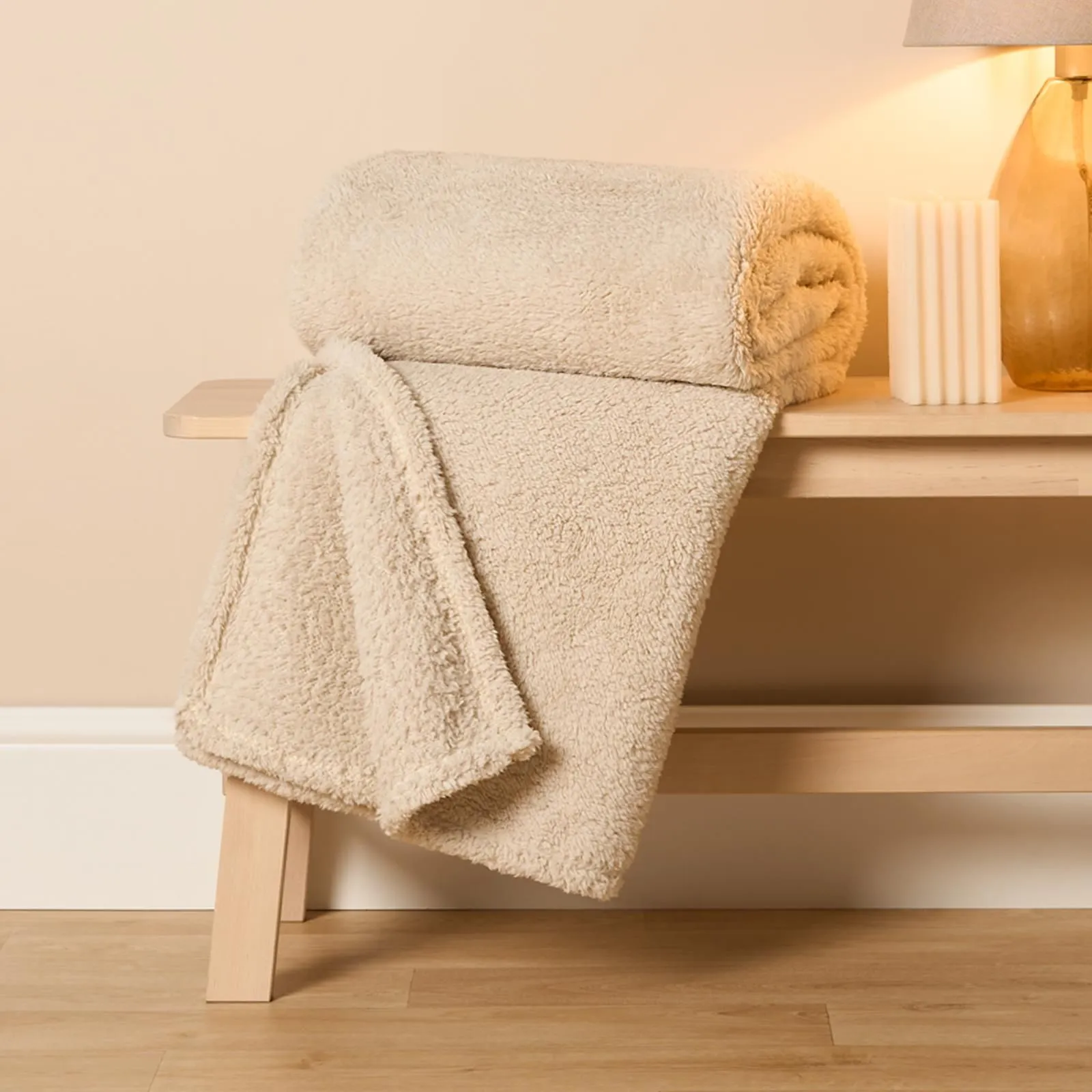 OHS Large Teddy Fleece Throw Blanket in Natural