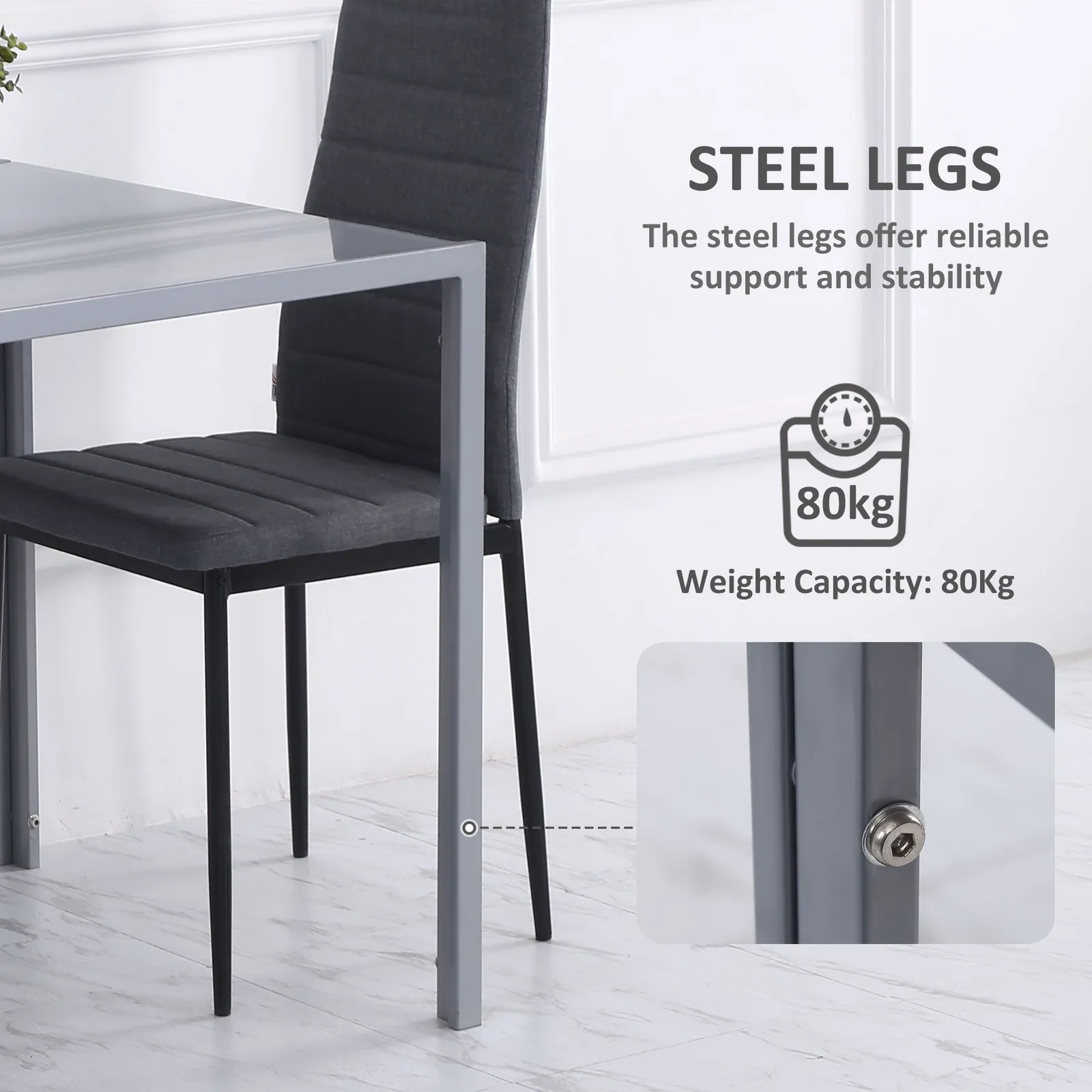 HOMCOM Modern Square Dining Table for 2-4 People with Glass Top in Grey 4