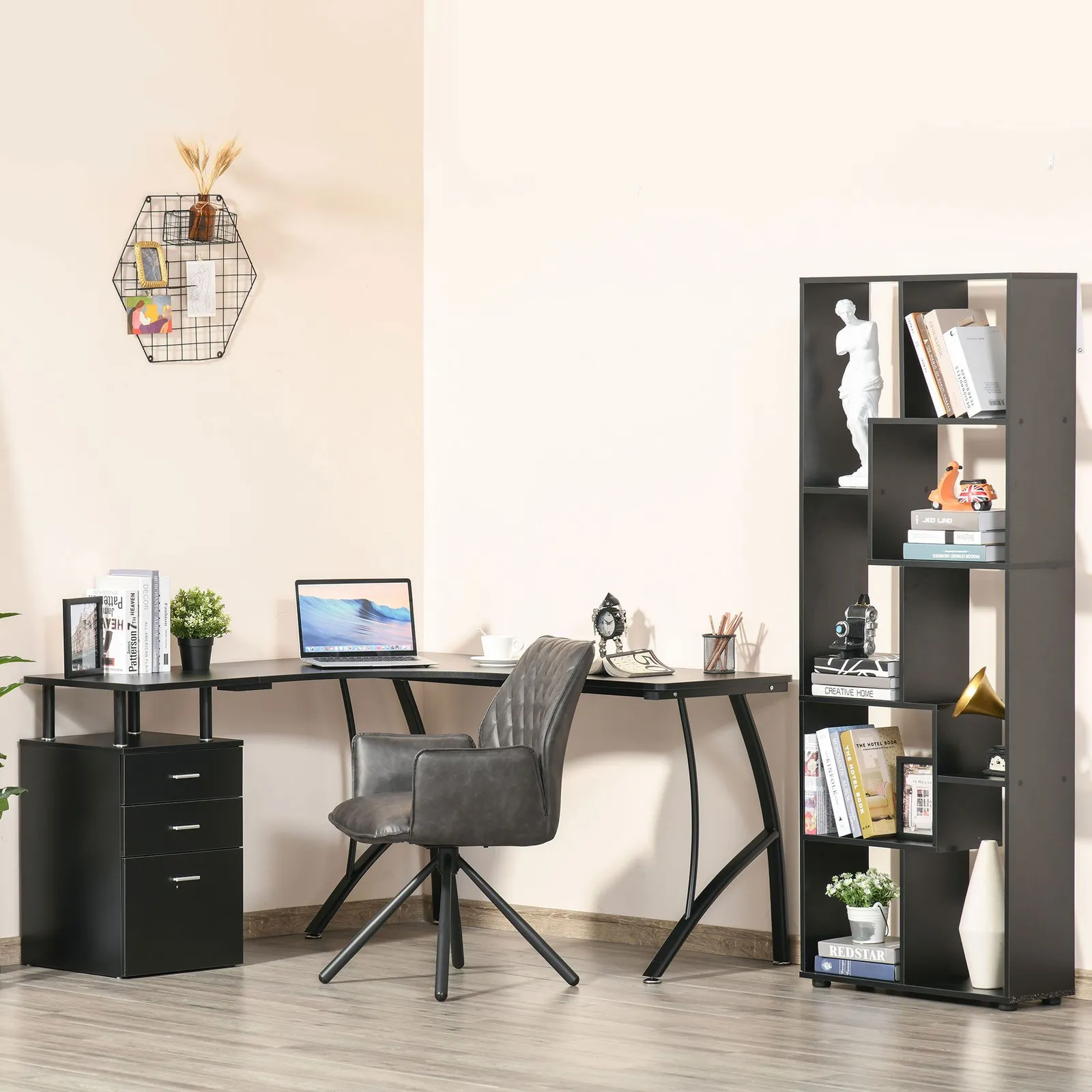HOMCOM L-Shaped Corner PC Desk Table w/ Drawer Home Office Workstation in Black