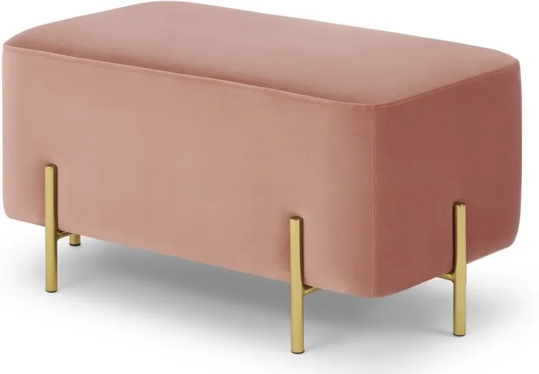 Eda  Rectangle Footstool, Blush Pink Velvet with  Brass legs