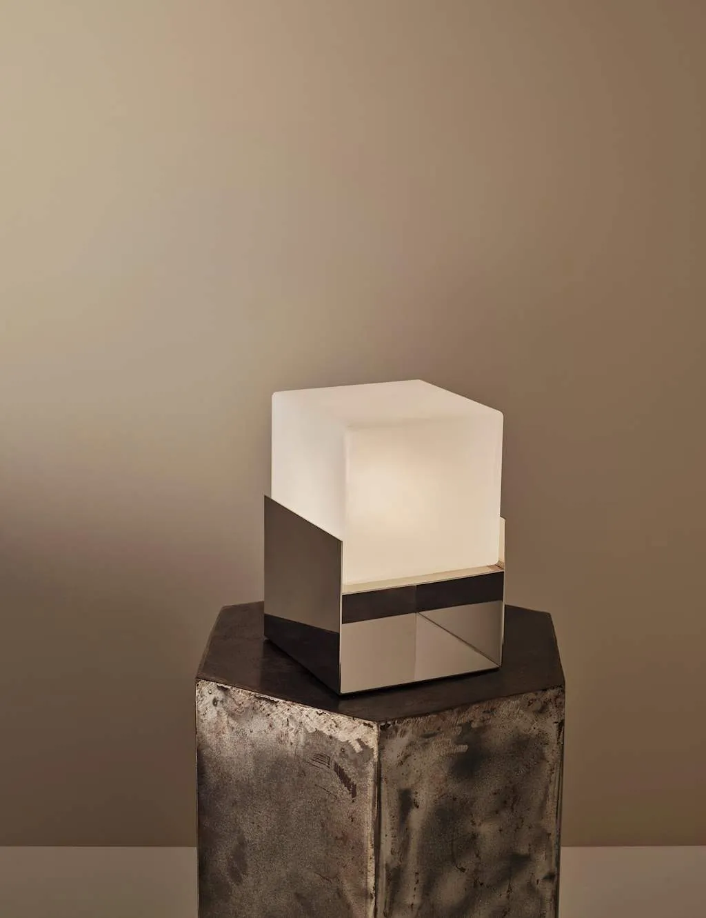 M&S X Kelly Hoppen Kelly Hoppen Rechargeable Square Glass Lamp Silver Mix