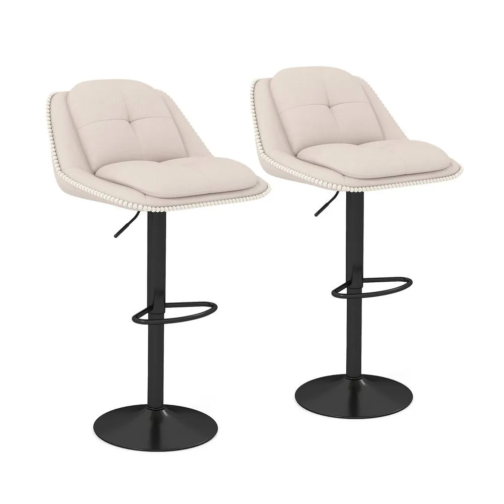 Costway Set of 2 Bar Stools Modern Adjustable Upholstered Barstools in White