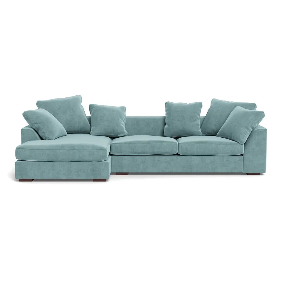Heal's Cumulus Left Hand Facing Corner Sofa Smart Luxe Velvet Mineral Blue Black Feet 1
