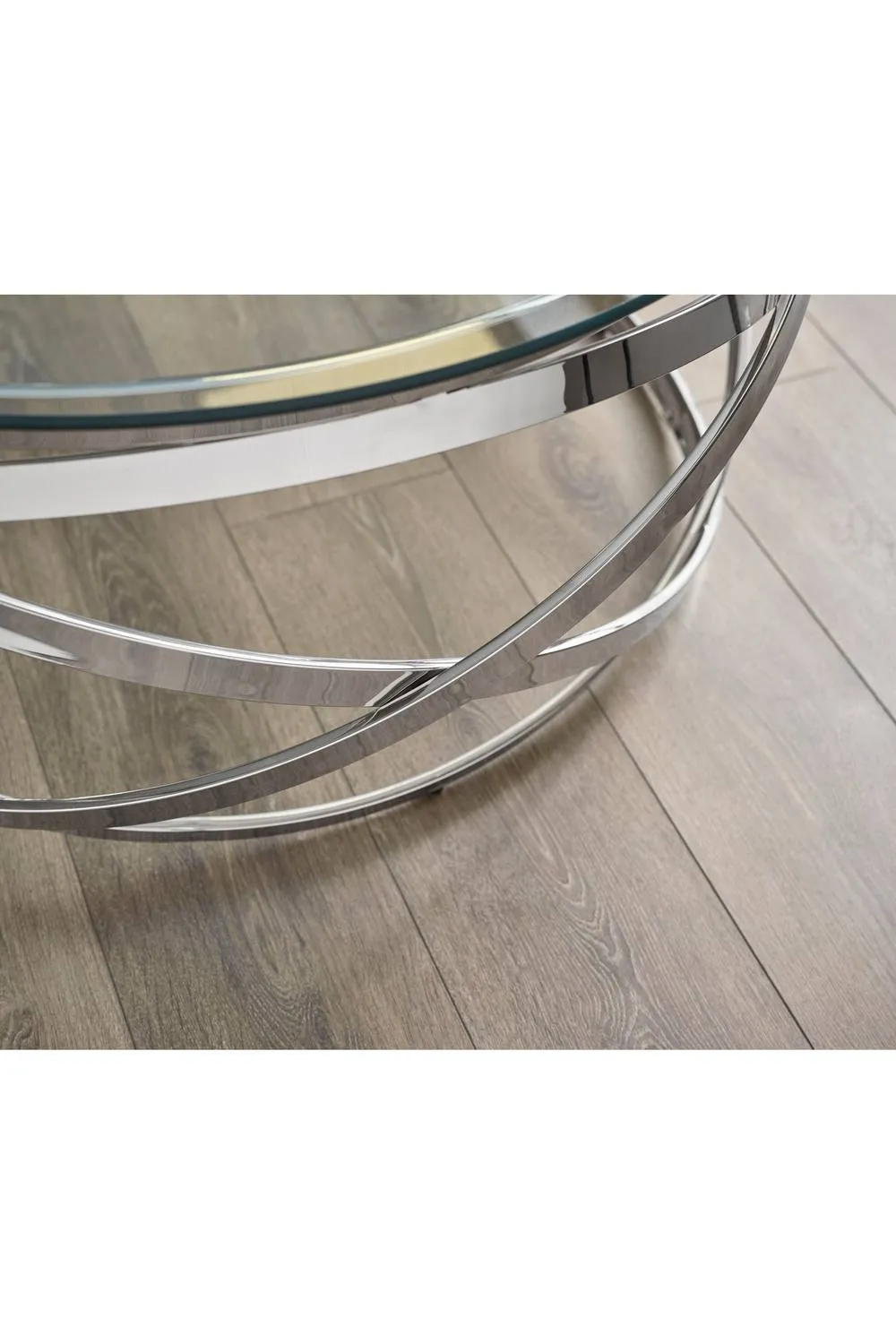 Julian Bowen Vienna Round Glass Top Spiral Frame Coffee Table in Silver 5