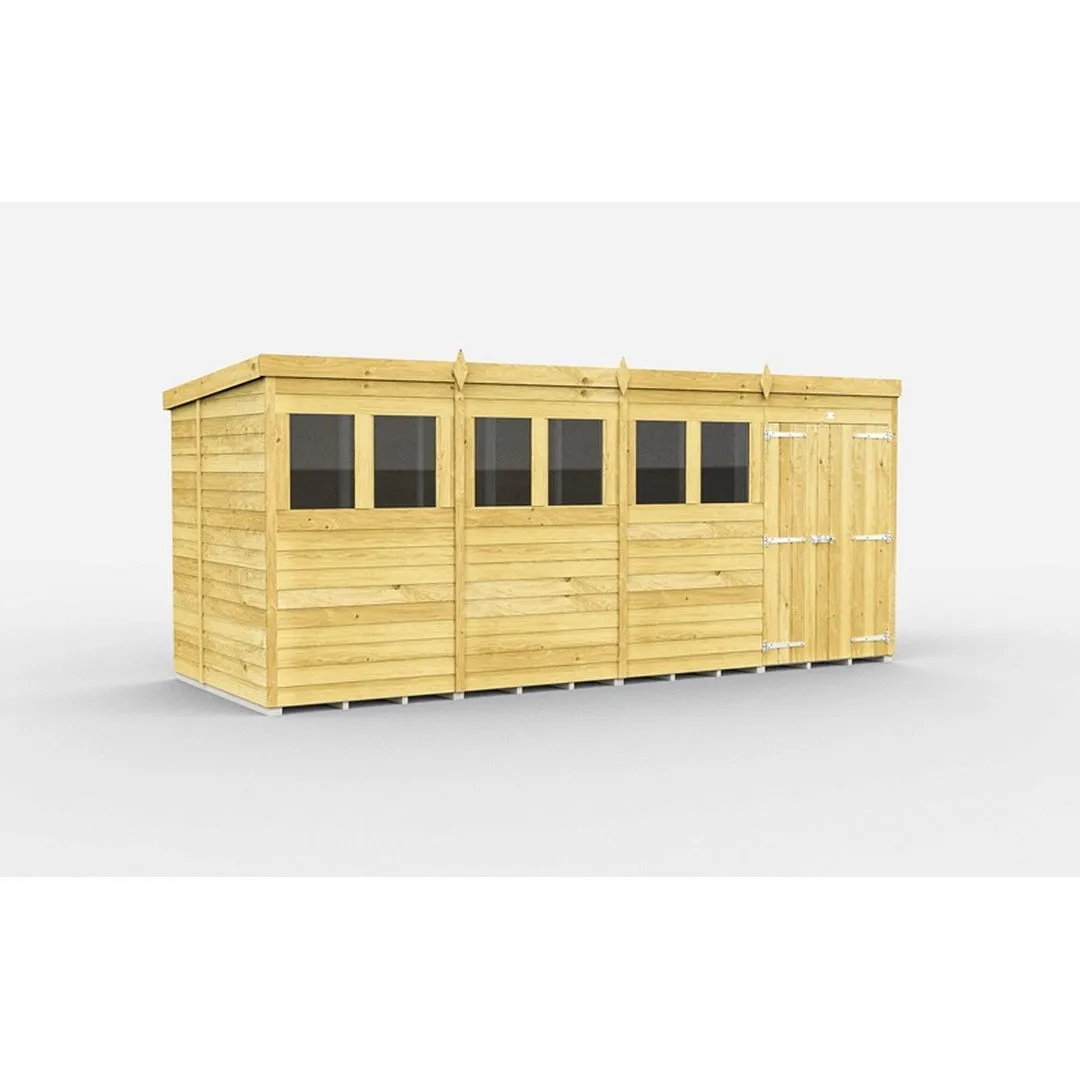 Buttercup Farm 16 x 6 Feet Pent Shed - Double Door W/ Windows - L178 x W474 x H201 cm in Brown