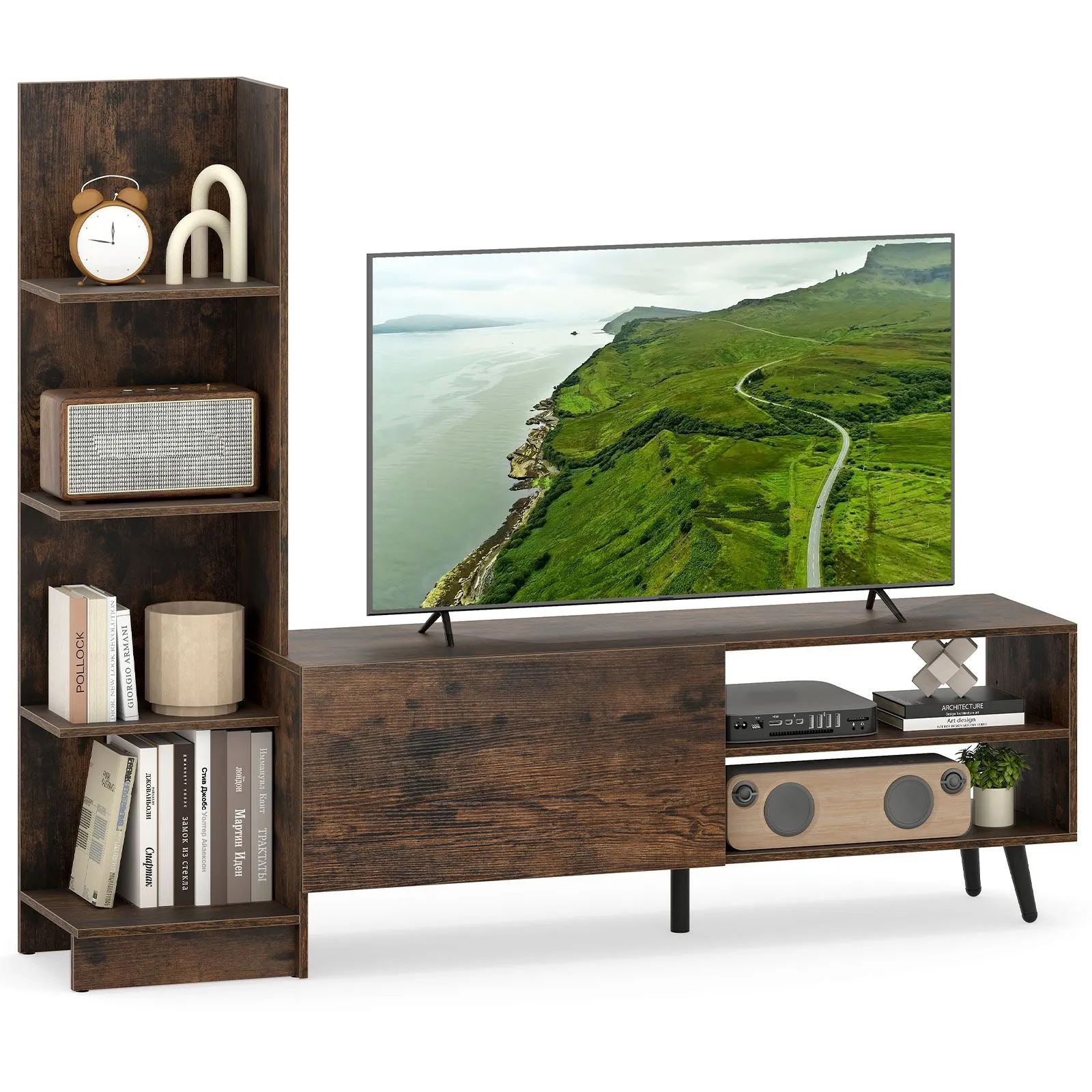 Costway TV Stand for TVs up to 50 Inches Entertainment Center in Brown