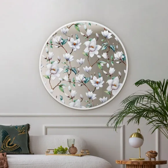 Typis Round White Floral Wall Mirror