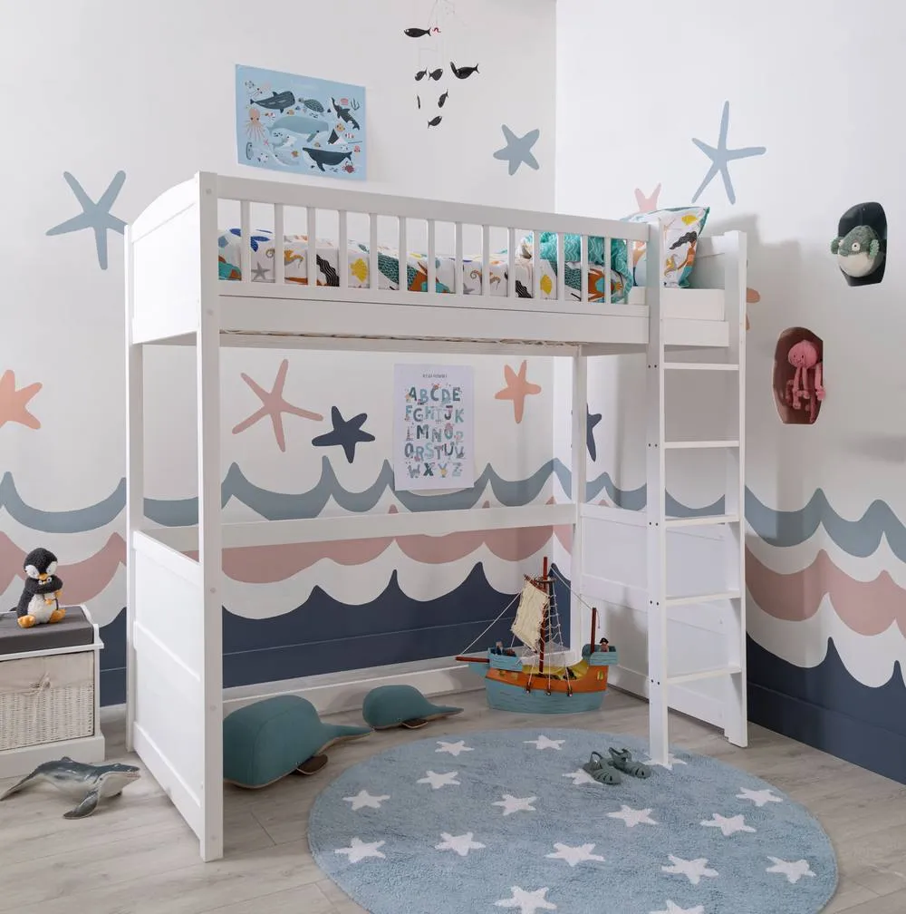 Nöa and Nani Lottie Highsleeper Cabin Bed with Straight Ladder in White