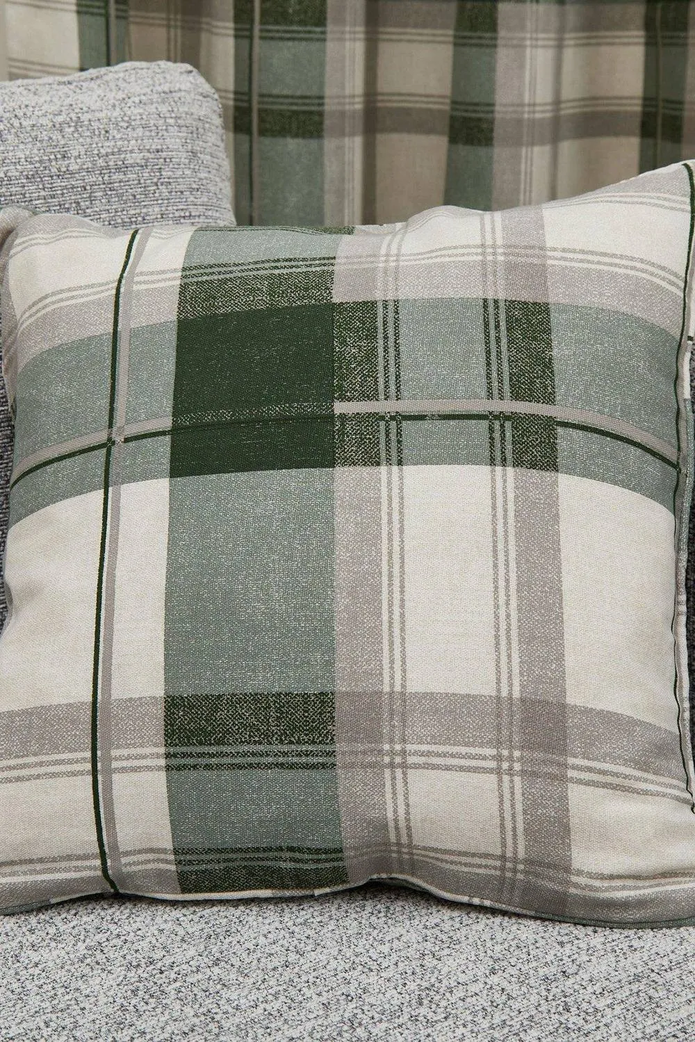 Fusion 'Balmoral Tartan' Warm Woven Check 100% Cotton Filled Cushion in Bottle Green 1