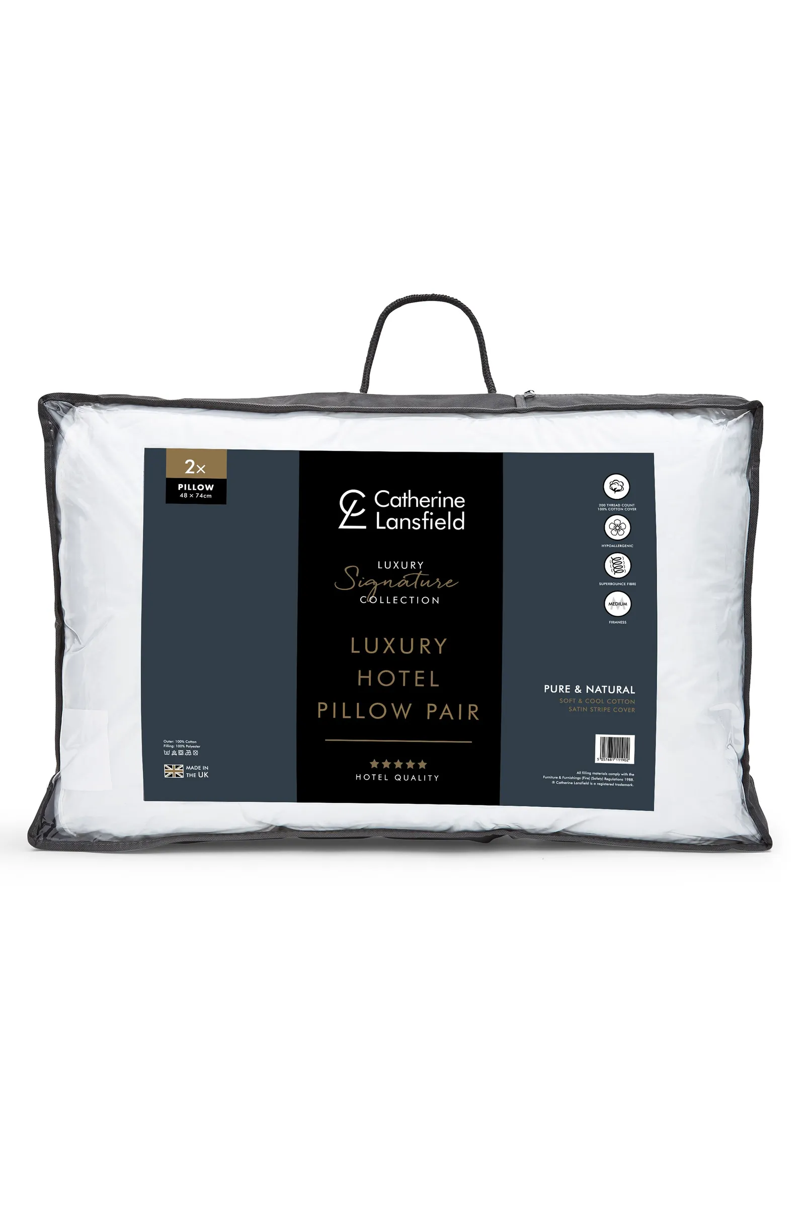 Catherine Lansfield '200 Thread Count Hotel Satin Stripe' Cotton Pillow Pair in White 5