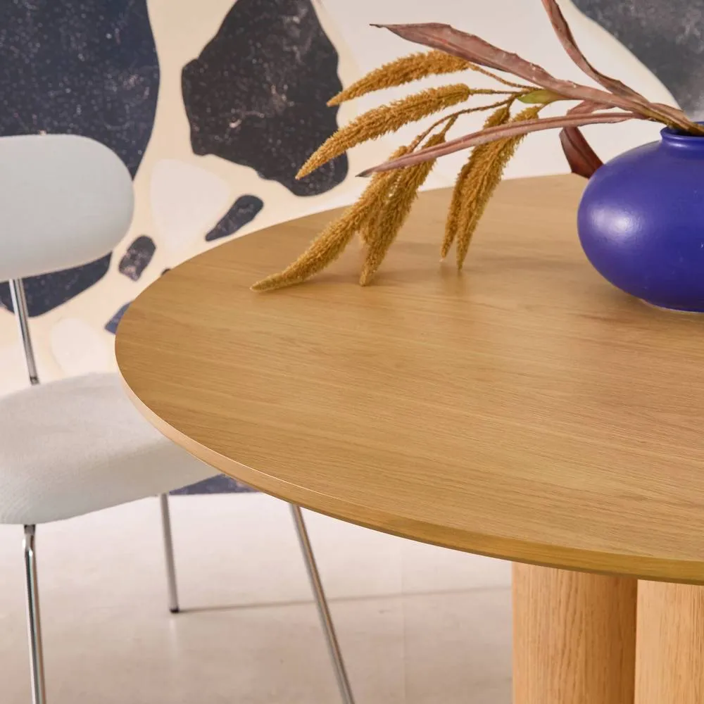 sweeek 4-seater round dining table, rubberwood & oak veneer in Beige 6