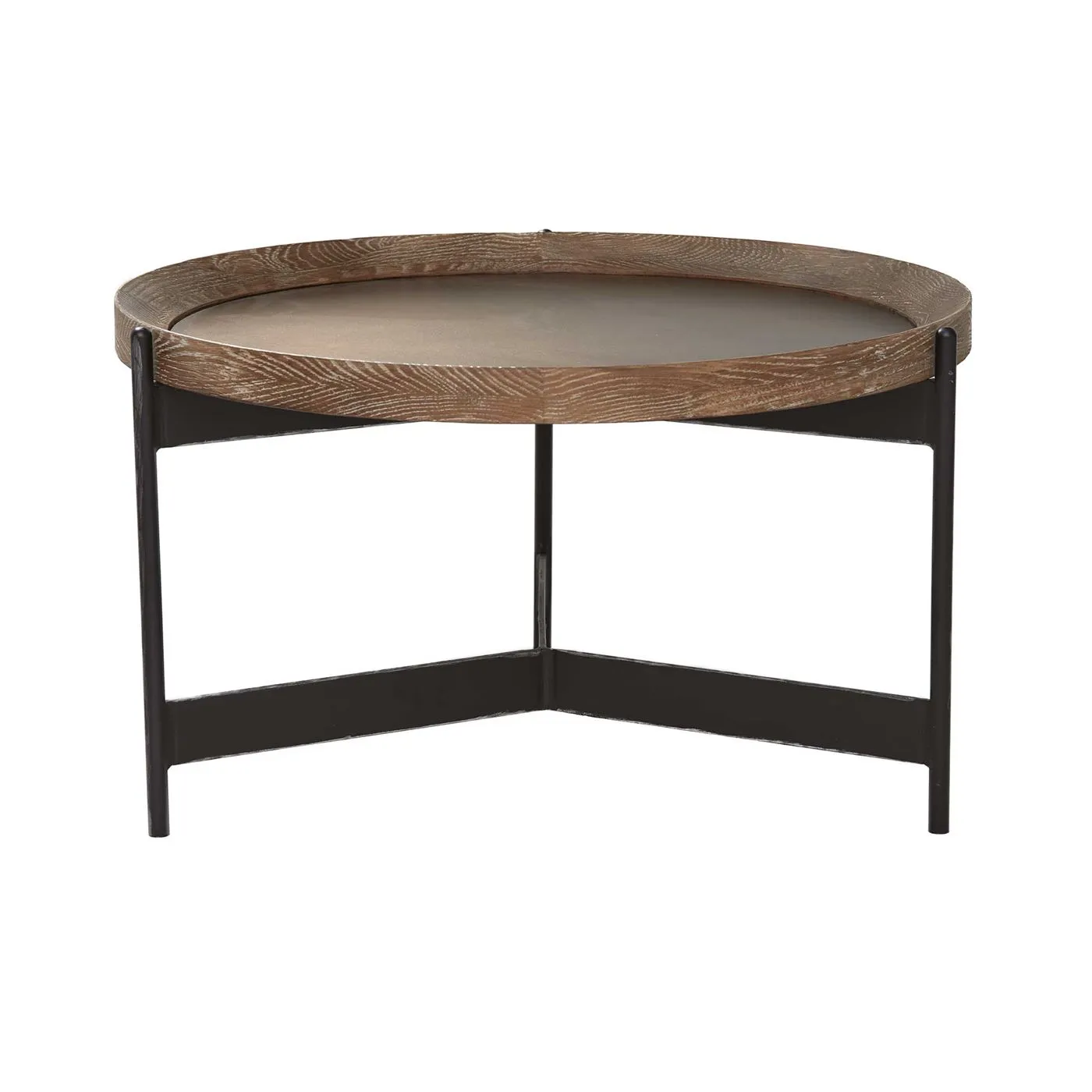 Zeke Round 65cm Side Table, Light Brass and Oak