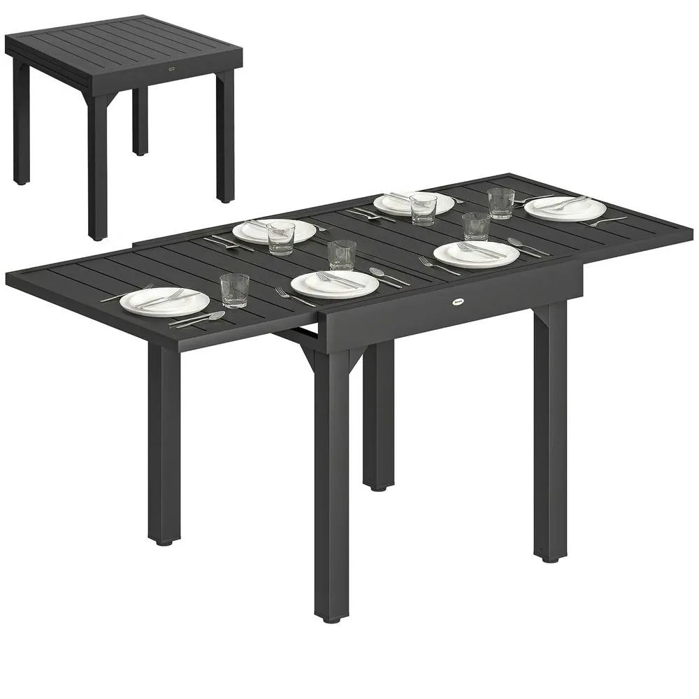 OUTSUNNY Expandable Patio Table for 4-6 People with Slatted Top, Black 2