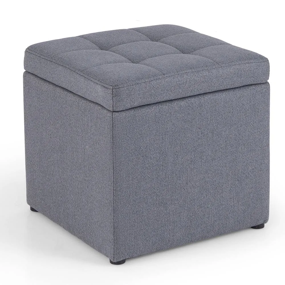 Costway Square Storage Ottoman Linen Fabric Upholstered Footstool in Grey 3