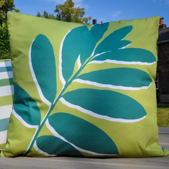 Leaf Print Outdoor Cotton Square Filled Cushion