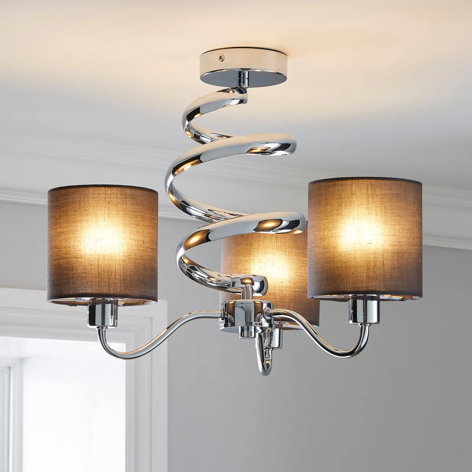 Etta 3 Light Grey Shaded Chrome Ceiling Fitting Chrome