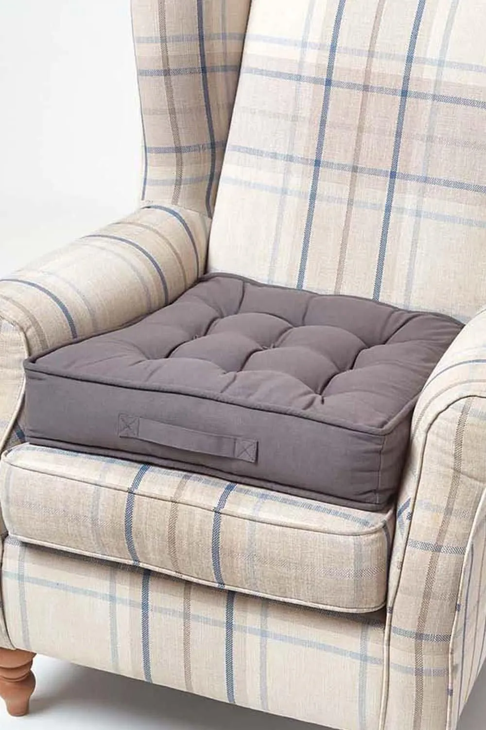 Homescapes Cotton Armchair Booster Cushion in Charcoal 1