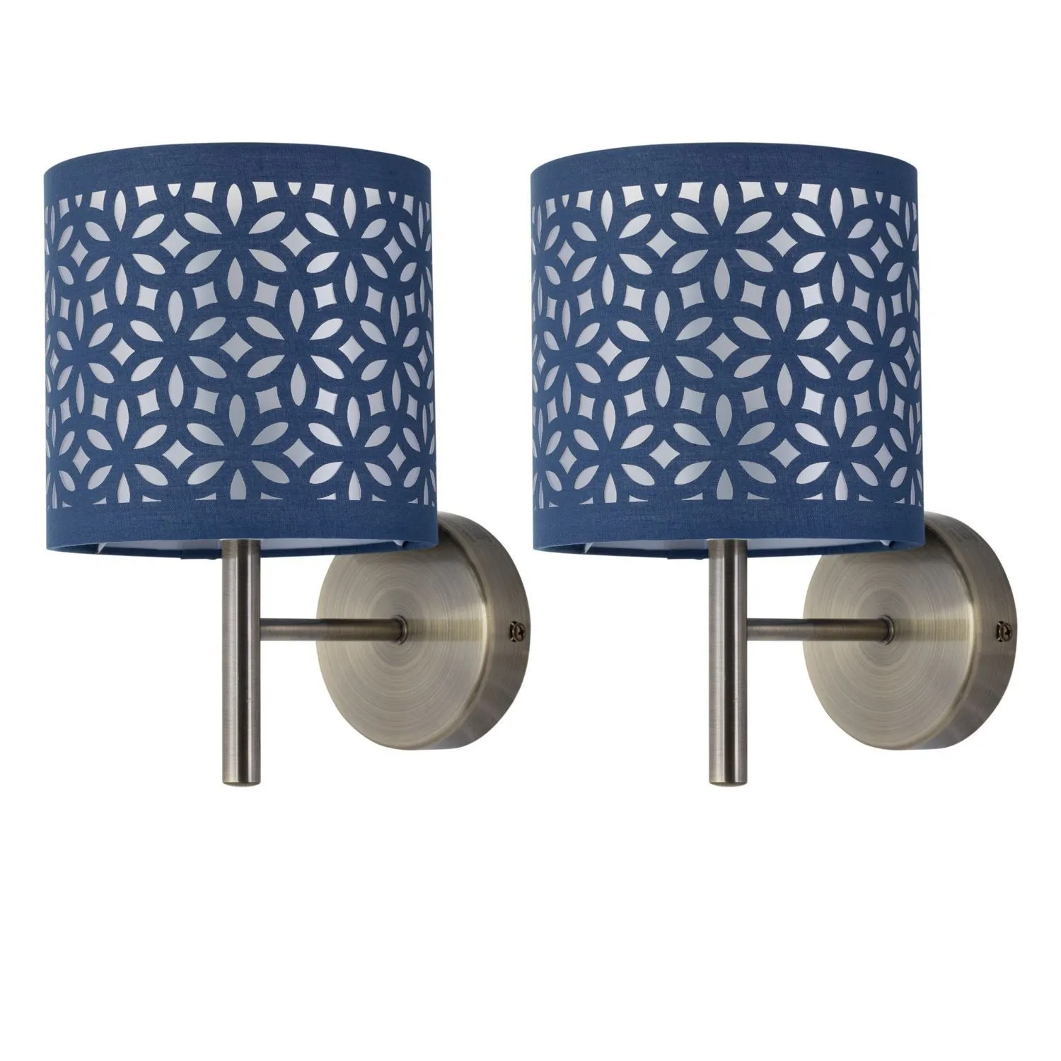 First Choice Lighting Set of 2 Brea - Antique Brass Wall Lights with Navy Blue Cut Out Shade in Gold
