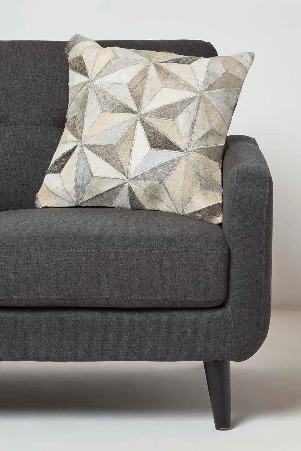 Homescapes Geometric Star Leather Cushion 45 x 45 cm in Grey 2