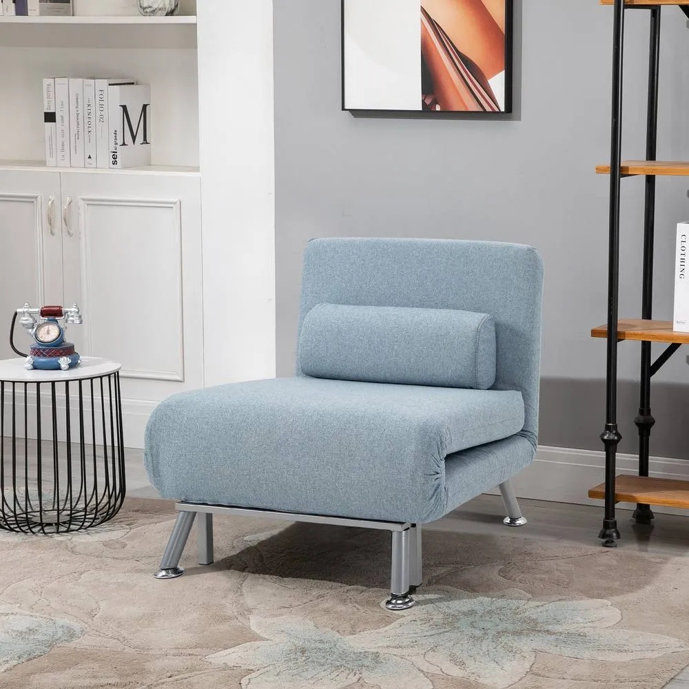 HOMCOM Linen Folding 5 Position Convertible Sleeper Chair Bed, Blue 2