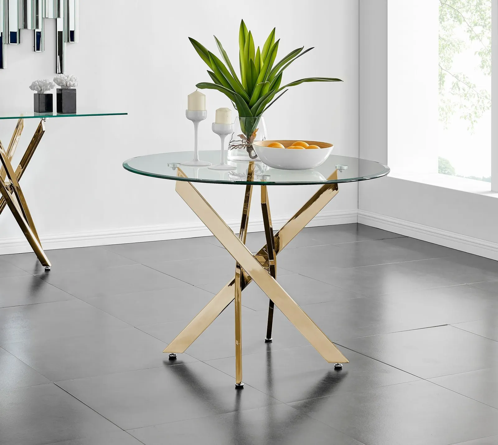 FurnitureboxUK Novara 100cm Round Gold Leg Dining Table & 2 Corona Gold Chairs in Black 2
