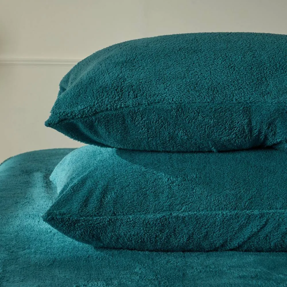 OHS 2 Pack Thermal Teddy Fleece Pillowcase Cover in Teal