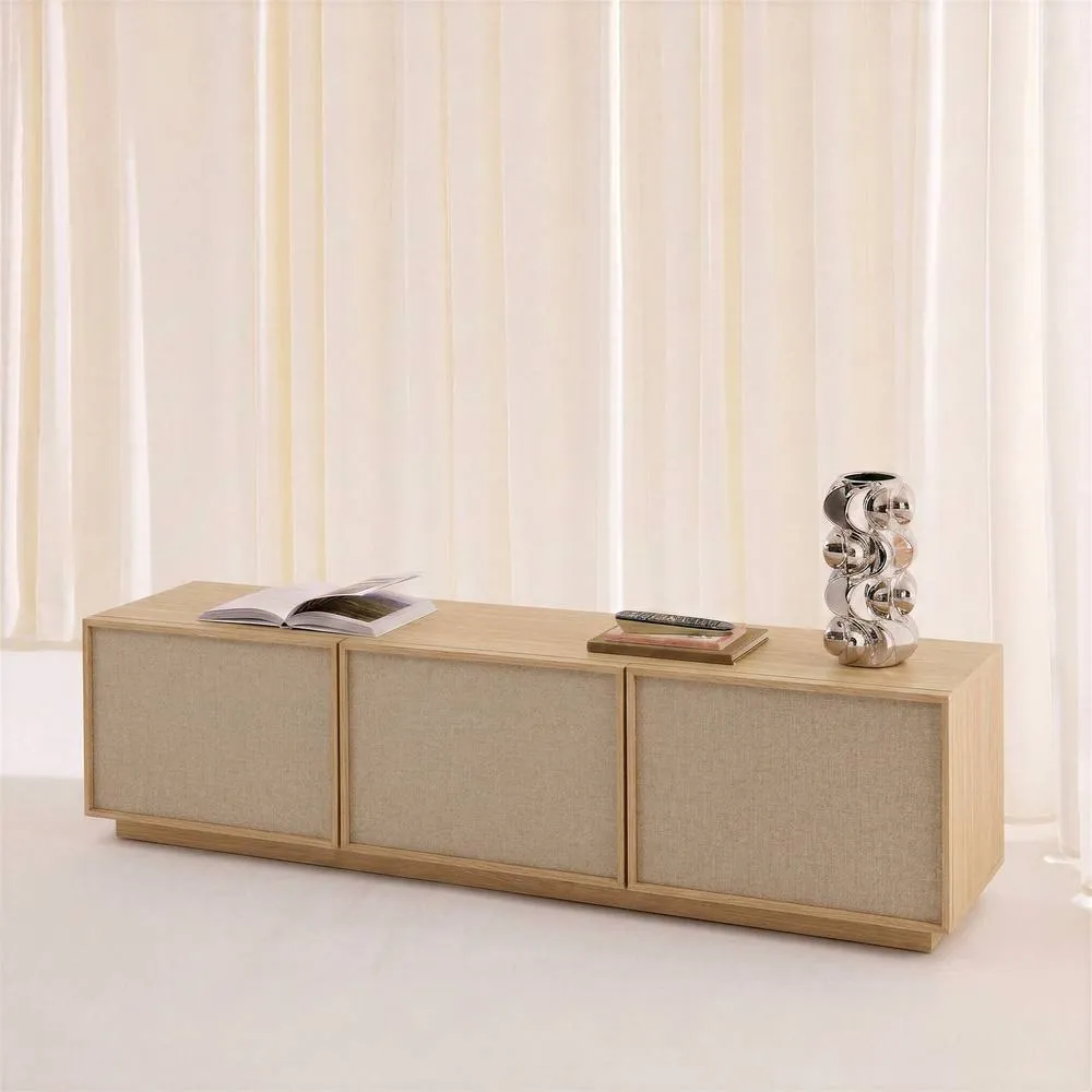 sweeek TV stand 3 doors 180cm wood decor & fabric in Beige 6