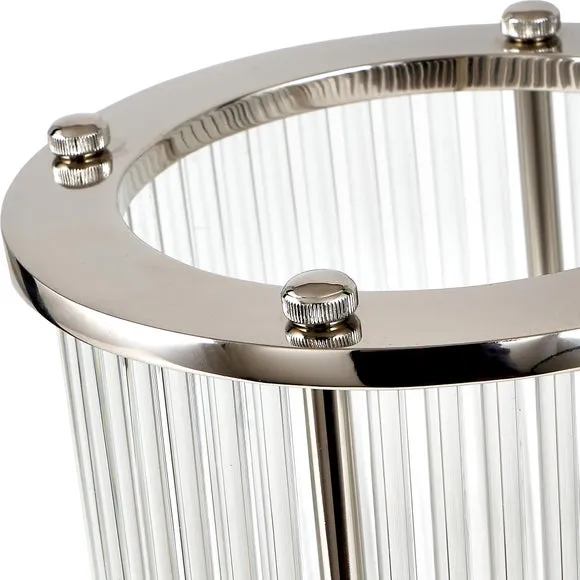Silver & Ribbed Glass Hurricane Candle Holder 3