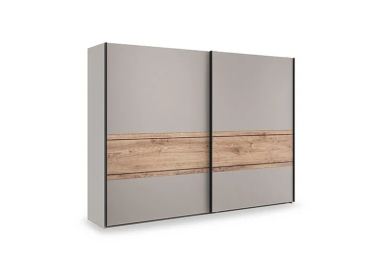 Tullio 300cm 2 Door Sliding Wardrobe with Nordic Oak Accent - Pebble Grey