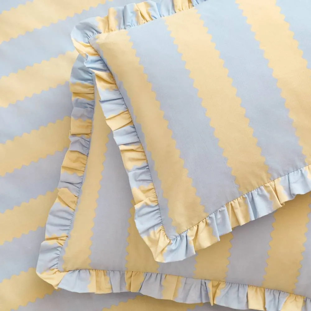 Wylder Birdie Stripe Ruffle Pillowcase Pair in Yellow 1
