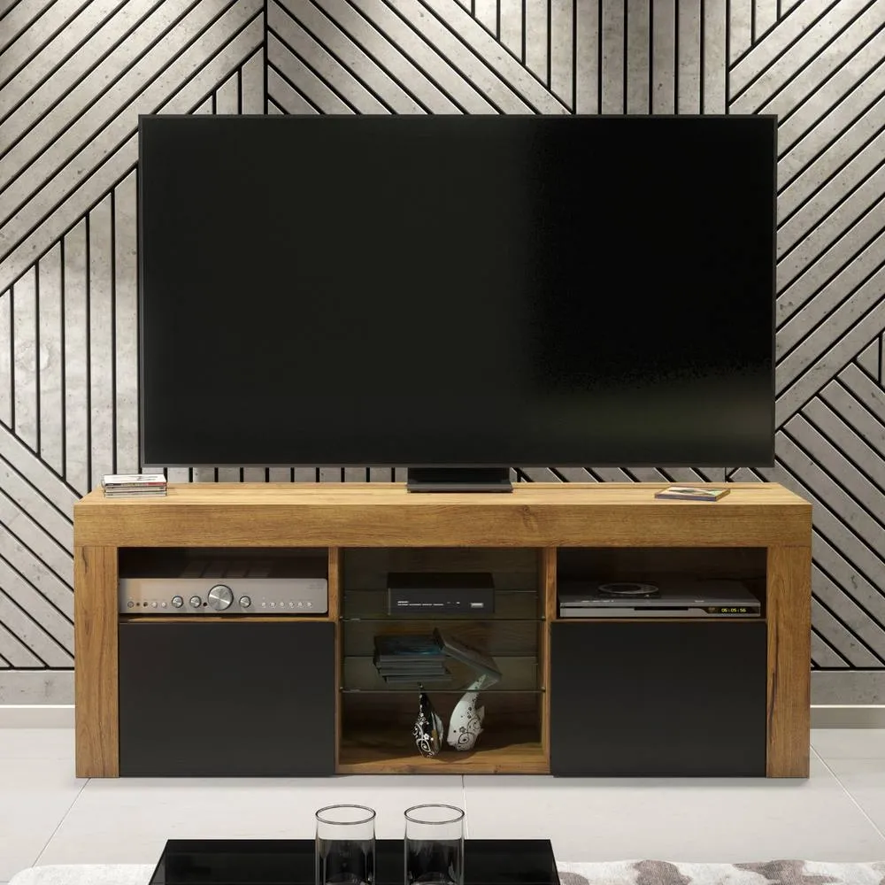 Creative Furniture Pulse TV Unit 145cm - Dark Oak with Black Matt Doors in Dark Brown
