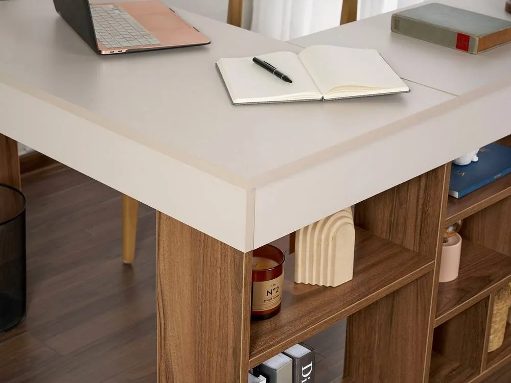 Vente-unique Corner Desk With Storage Units - Colour: Beige & Dark Natural in Brown 6