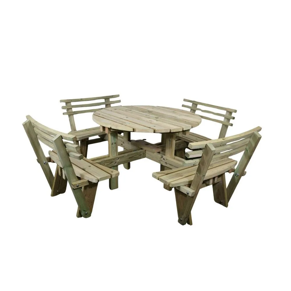 Churnet Valley Garden Furniture Ltd Westwood Round 8 Seat Picnic Table With Backrests - L205XW205XH80 cm in Light Brown