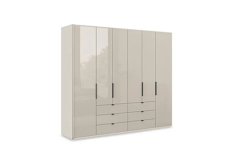 Amara 250cm 6 Door Bifold Combi Wardrobe with Glass Doors and Drawers