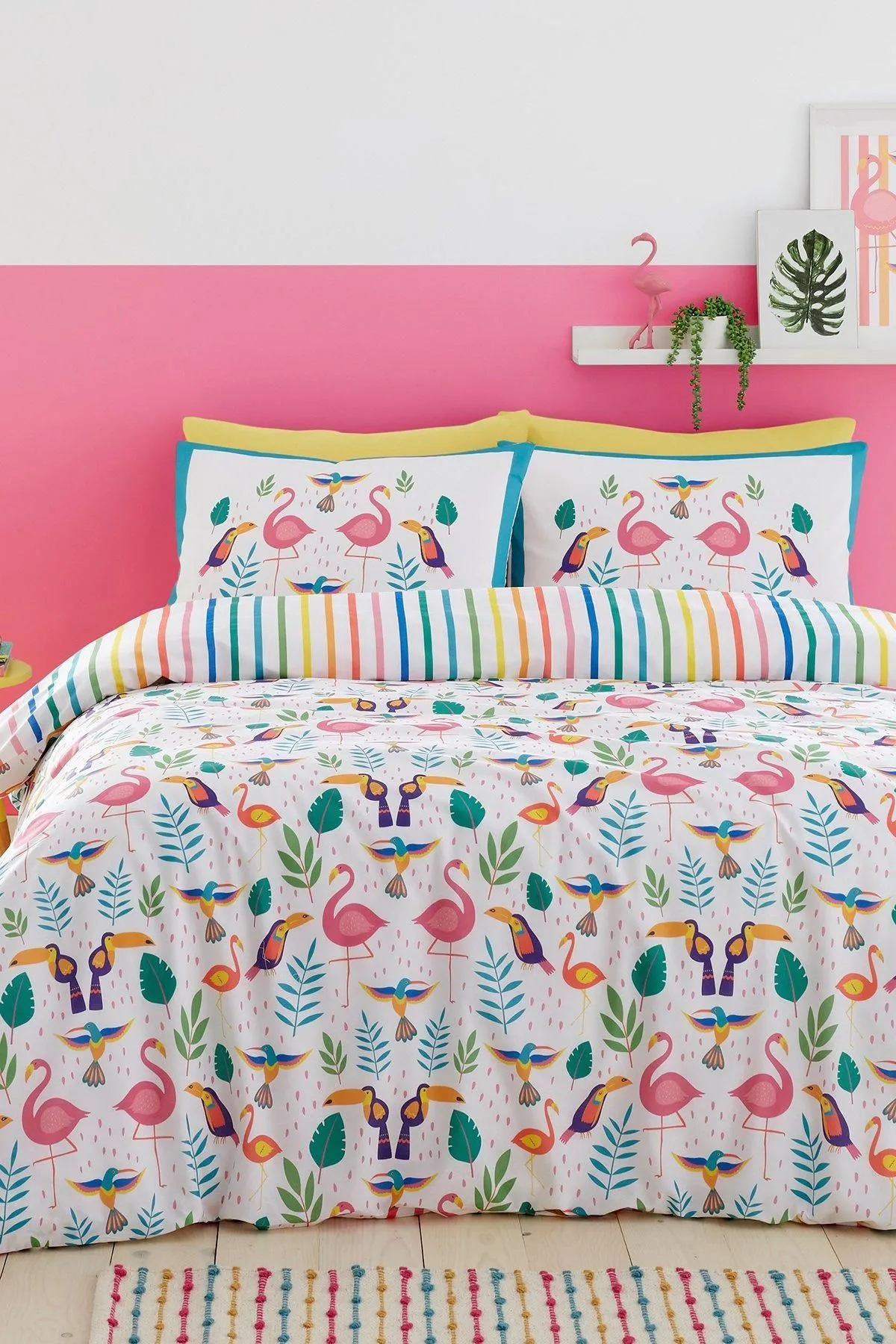 Fusion 'Tropical Flamingo' Reversible Duvet Cover Set in Pink