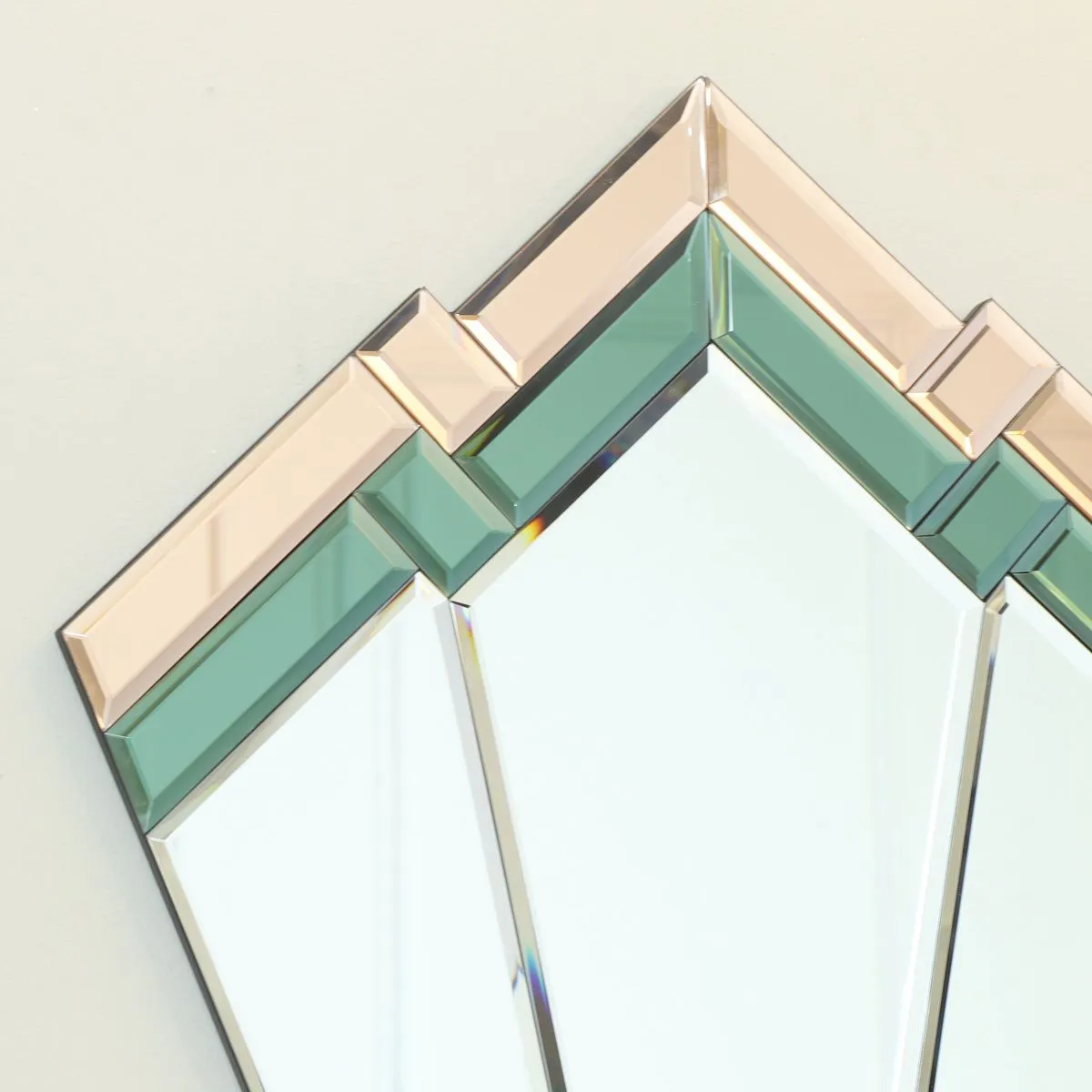 Melody Maison Green & Pink Glass Art Deco Fan Wall Mirror 60cm X 40cm 2