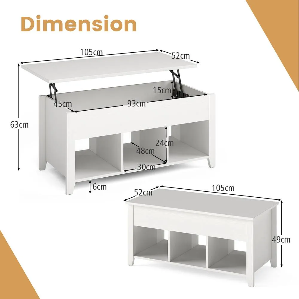 Costway Lift Up Coffee Table Rising Center Accent Table-White in White 4