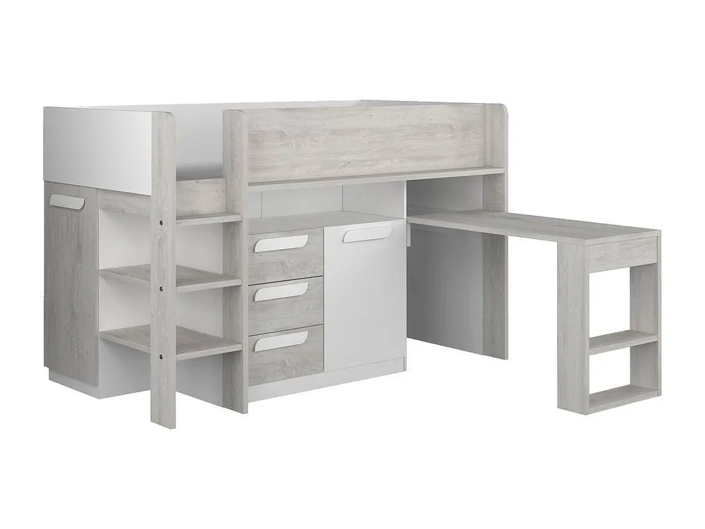 Vente-unique Combination Bed 90 X 200 Cm - With Desk & Storage - White and in Light Oak 6