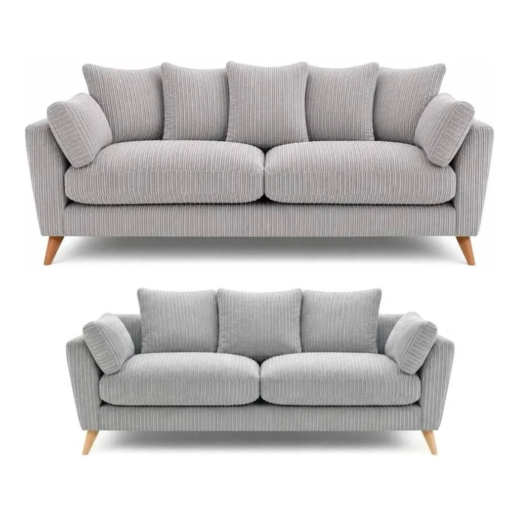 Bliss Furniture Harlow Jumbo Cord 3+2 Seater Sofa Set, Modern Design in Silver