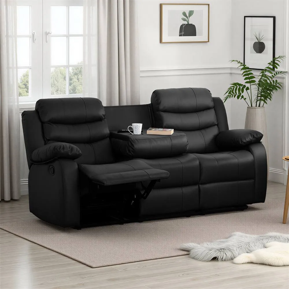 Seconique Roma 3 Seater Recliner Sofa - Black Faux Leather