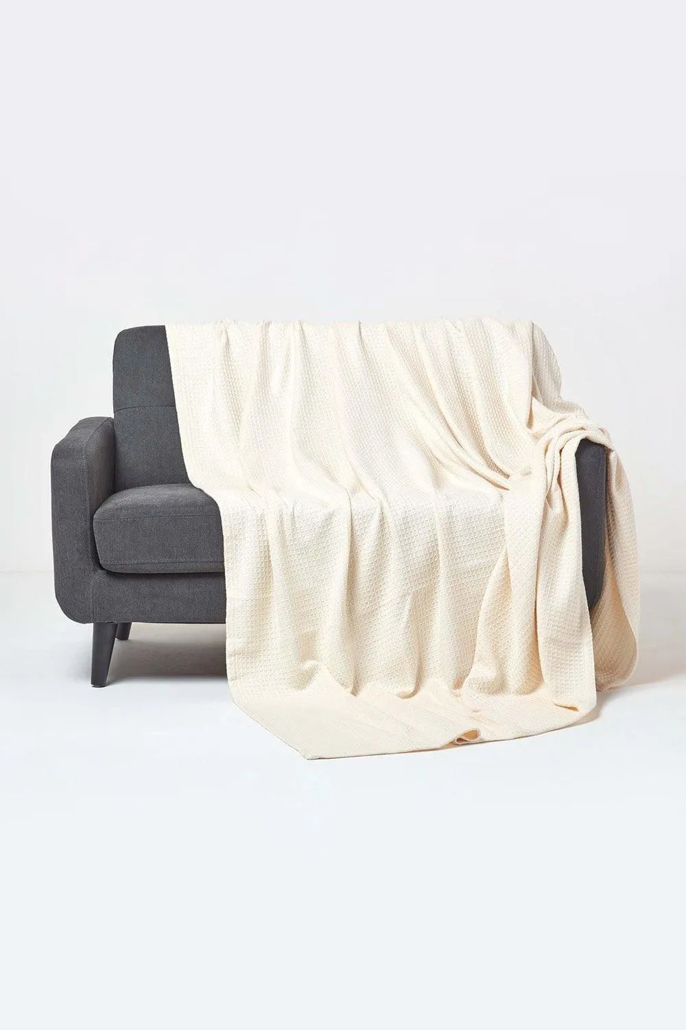 Homescapes Cotton Waffle Blanket Throw - Soft, Breathable & Skin-Friendly in Natural